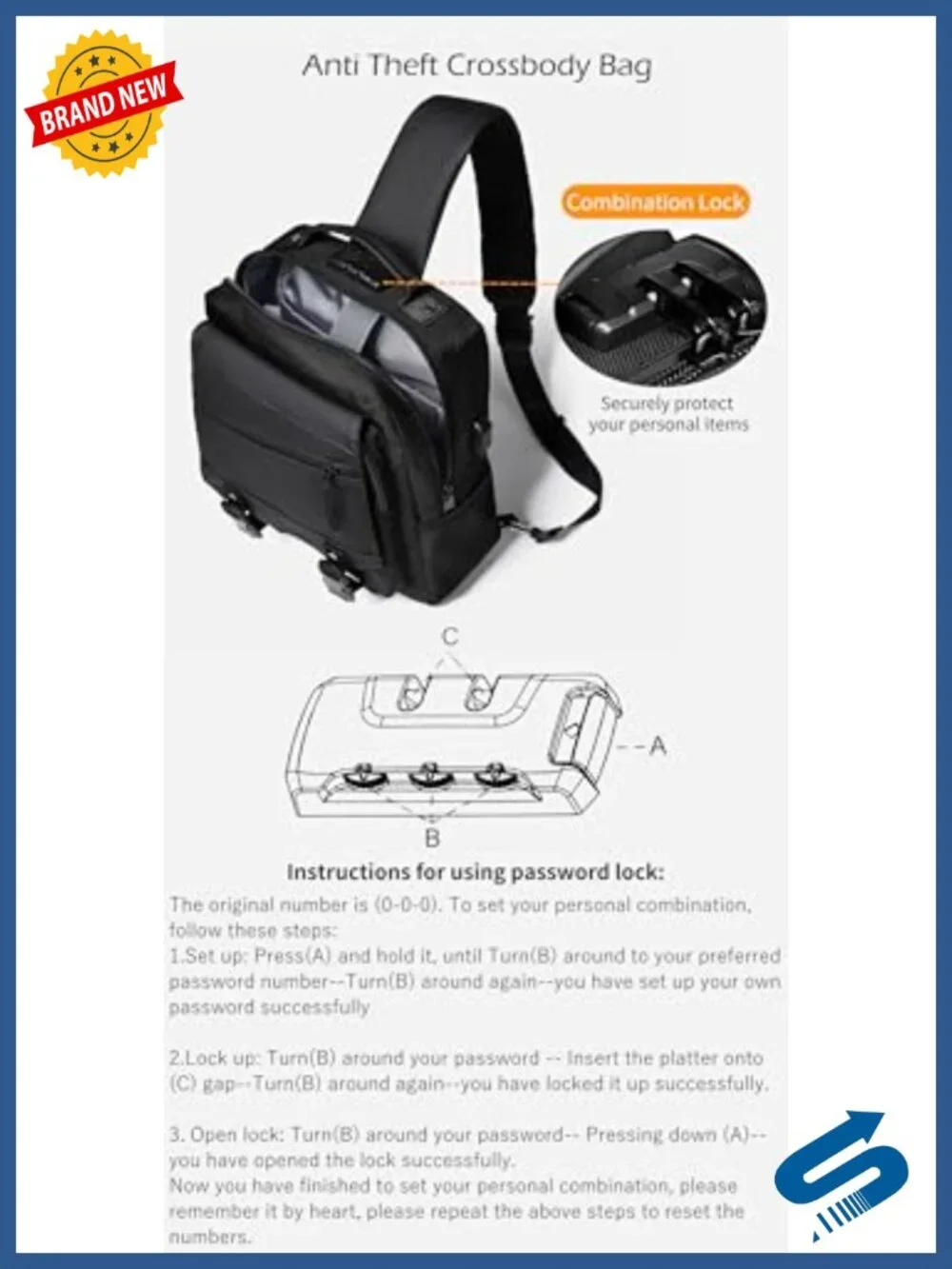 Anti-Theft Crossbody Sling Bag 13L Multi-Pocket Travel Satchel